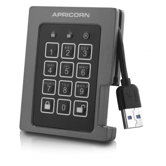 Apricorn Aegis 1TB External Portable SSD, USB 3.0, Encrypted, Padlock, FIPS