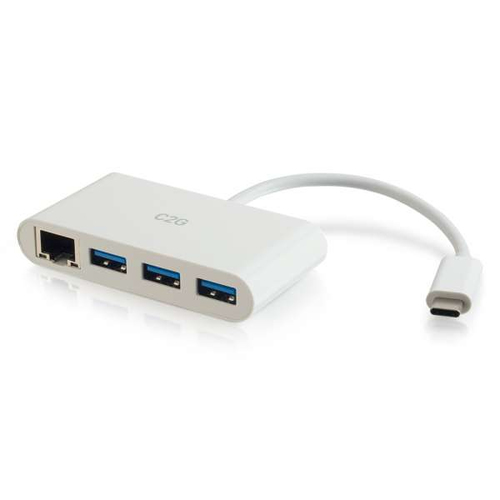 C2G USB C Ethernet and 3-Port USB Hub - White - Hub - 3 Ports