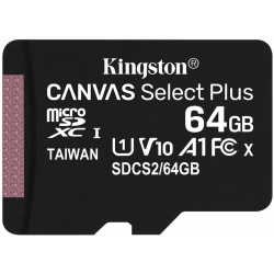 Kingston 64GB Canvas Select Plus Micro SD (SDXC) Card U1, V10, A1, 100MB/s R, 10MB/s W