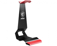 MSI HS01 Gaming Headset Stand 'Black with Red, Solid Metal Design, non slip base, Cable Organiser, Supports most headsets, Mobile holder'